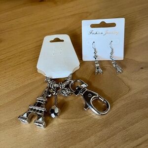 Eiffel Tower earrings and keychain, NEW